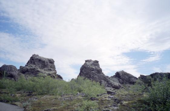 A view upward standing amongst the rocks of Dimmuborgir
