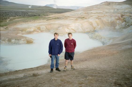 Dave and Paul by mud pools below the lava fields