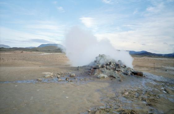 Steam hissing from a stack of rocks
