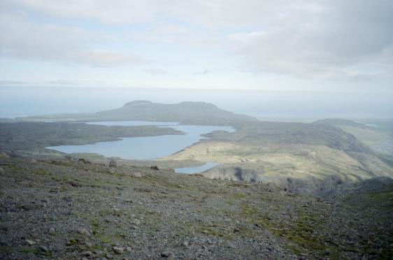 A view over mountain lakes to the sea